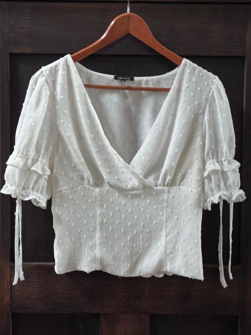 Dynamite White Swiss Dot Puff Sleeve Blouse Size: S